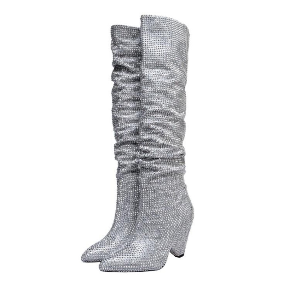 Rhinestone Pointed Heeled Boots